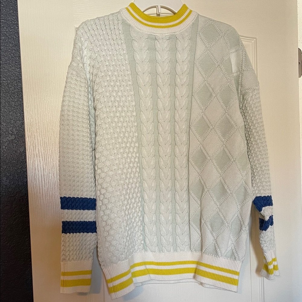 Esprit Men's Sweater in White with Blue and Yellow Stripes